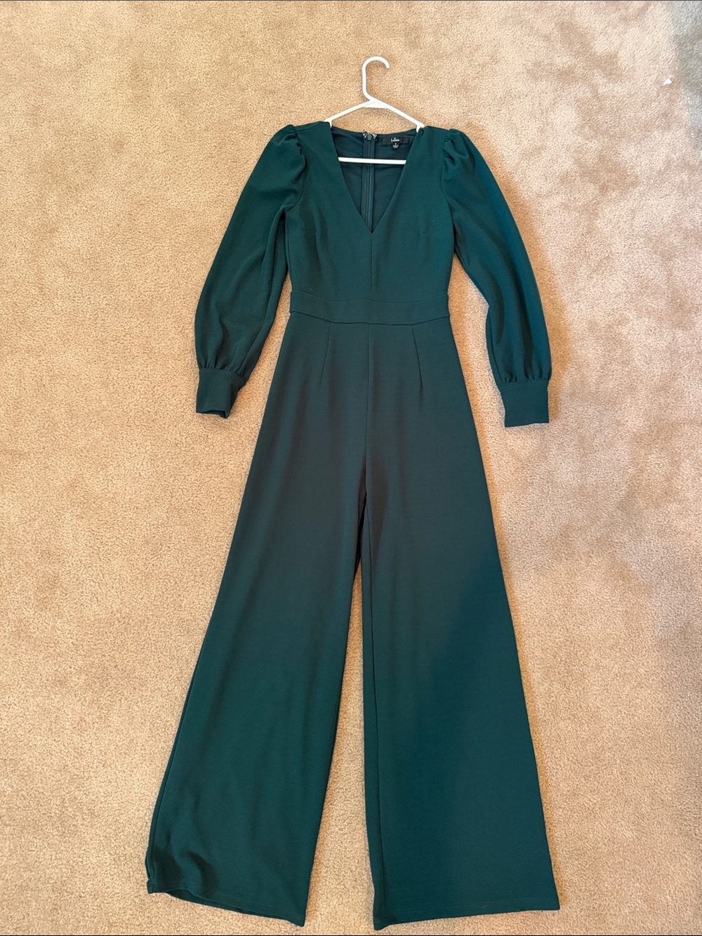 Lulu's Emerald Green V-Neck Long Sleeve Wide-Leg Jumpsuit